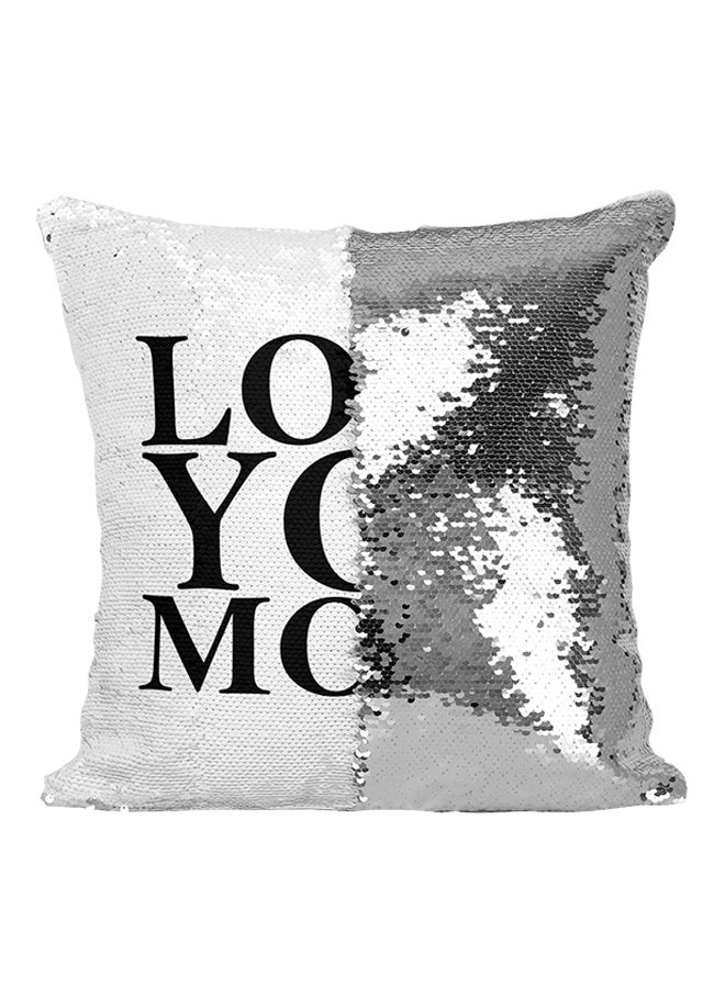 Love You More Sequined Throw Pillow Silver/White/Black 16x16inch - Image 1