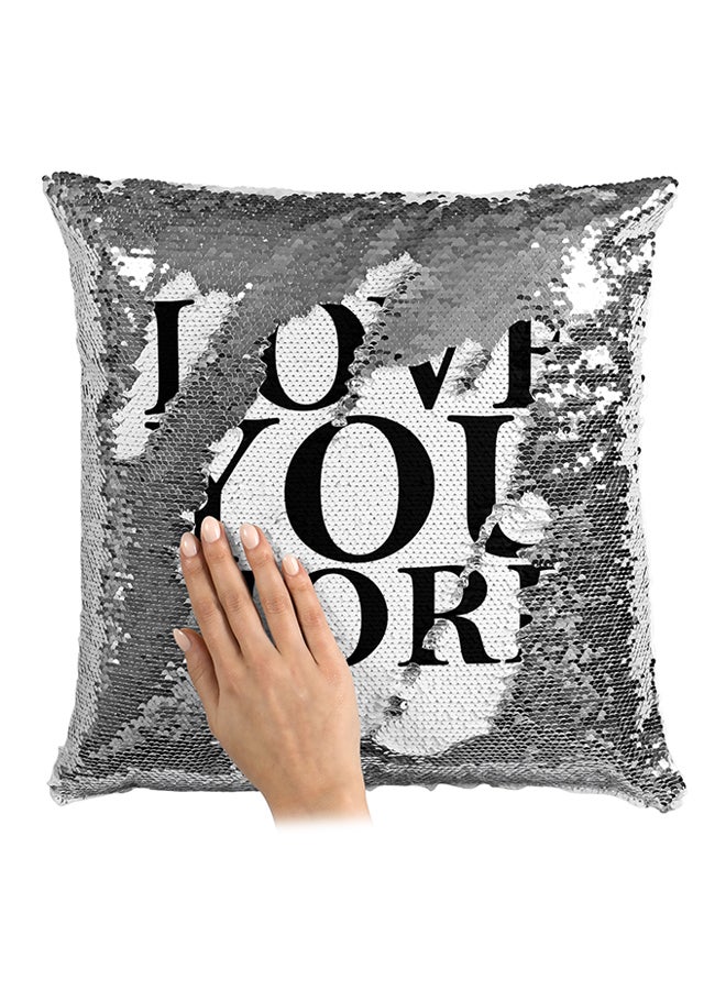 Love You More Sequined Throw Pillow Silver/White/Black 16x16inch - Image 3