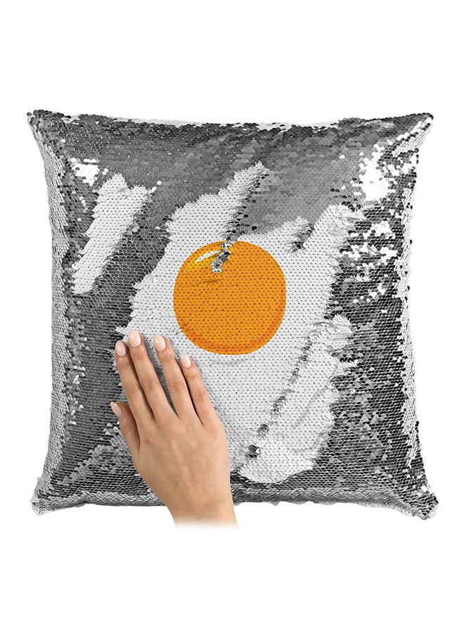 Fried Egg Sequined Throw Pillow Silver/White/Yellow 16x16inch  - Image 3