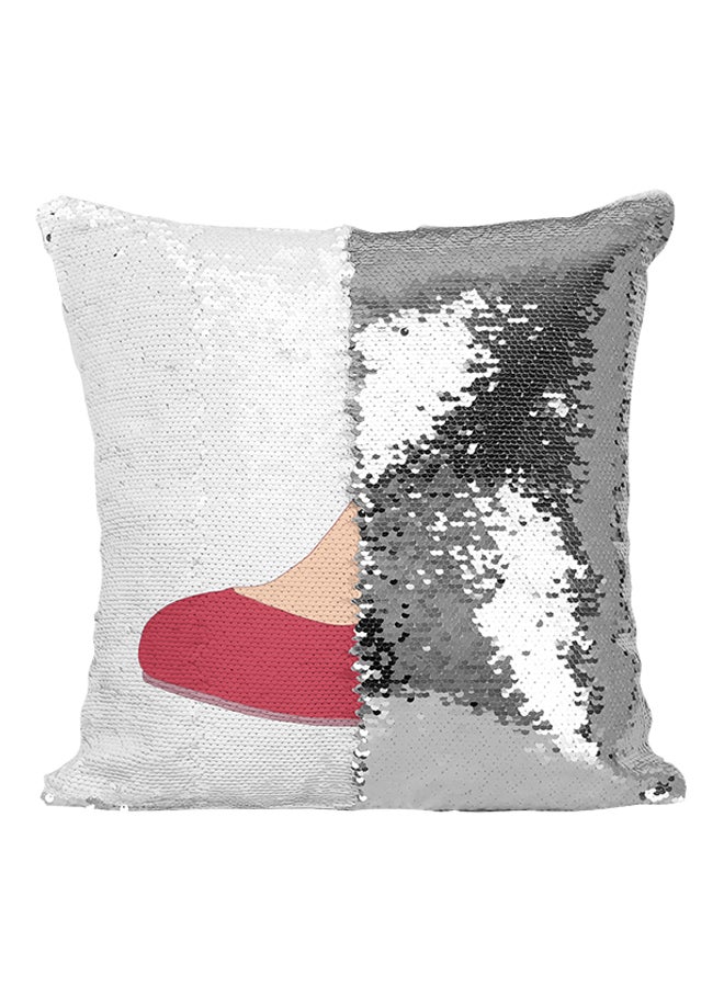 Red Shoe Heels Sequined Throw Pillow Silver/White/Red 16x16inch  - Image 1
