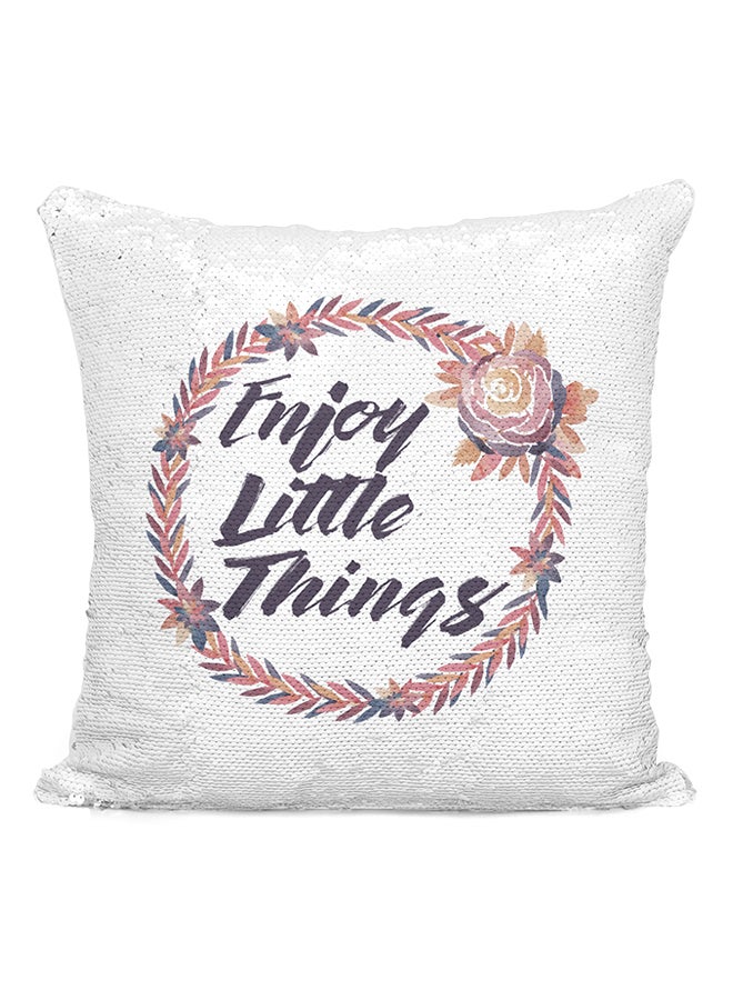 Enjoy Little Things Cute Little Wreath Sequined Throw Pillow Silver/White/Purple 16x16inch - Image 2
