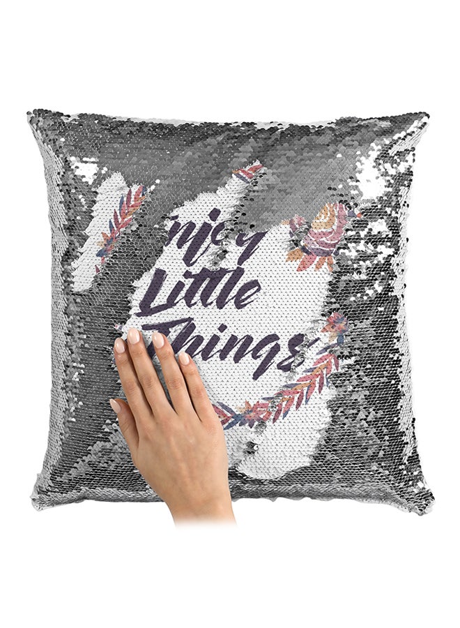 Enjoy Little Things Cute Little Wreath Sequined Throw Pillow Silver/White/Purple 16x16inch - Image 3
