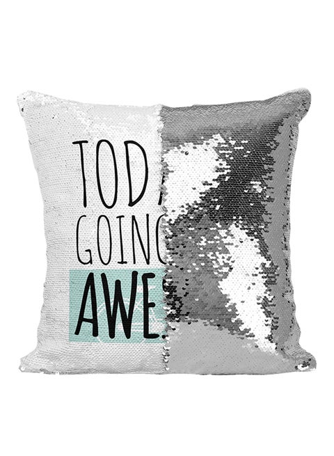 Going To Be Awesome Sequined Throw Pillow White/Silver/Blue 16x16inch
