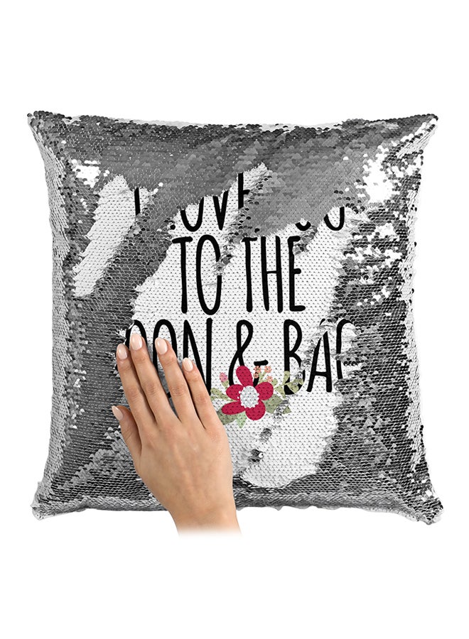 I Love You To The Moon And Back Sequined Throw Pillow Silver/Black/White 16x16inch - Image 3