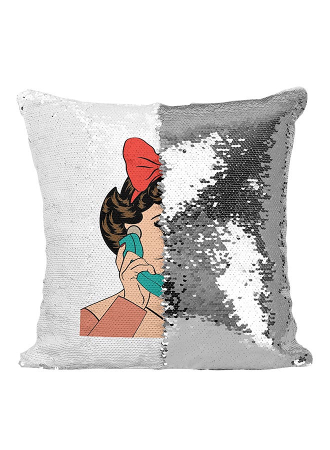 Classic Look Women Of 1970S And 1980S Sequined Throw Pillow Multicolour 16x16inch - Image 1