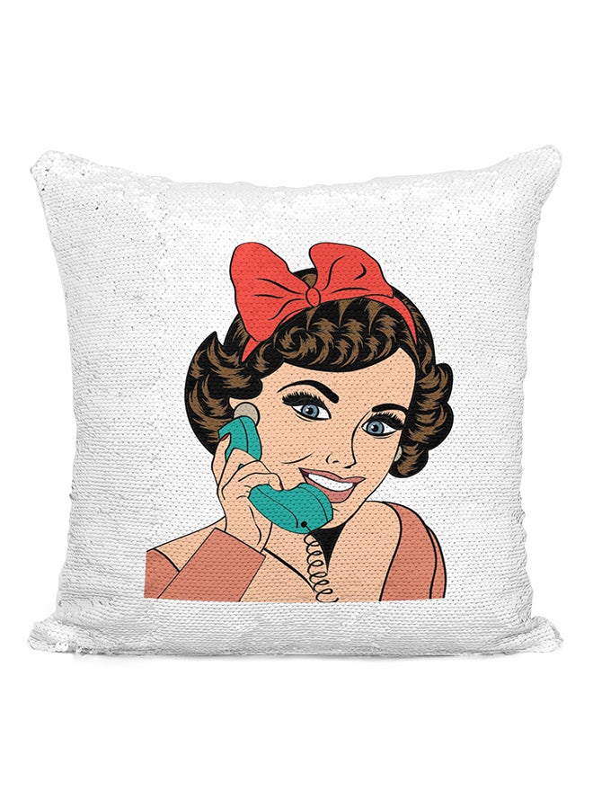 Classic Look Women Of 1970S And 1980S Sequined Throw Pillow Multicolour 16x16inch - Image 2