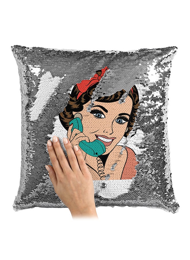 Classic Look Women Of 1970S And 1980S Sequined Throw Pillow Multicolour 16x16inch - Image 3