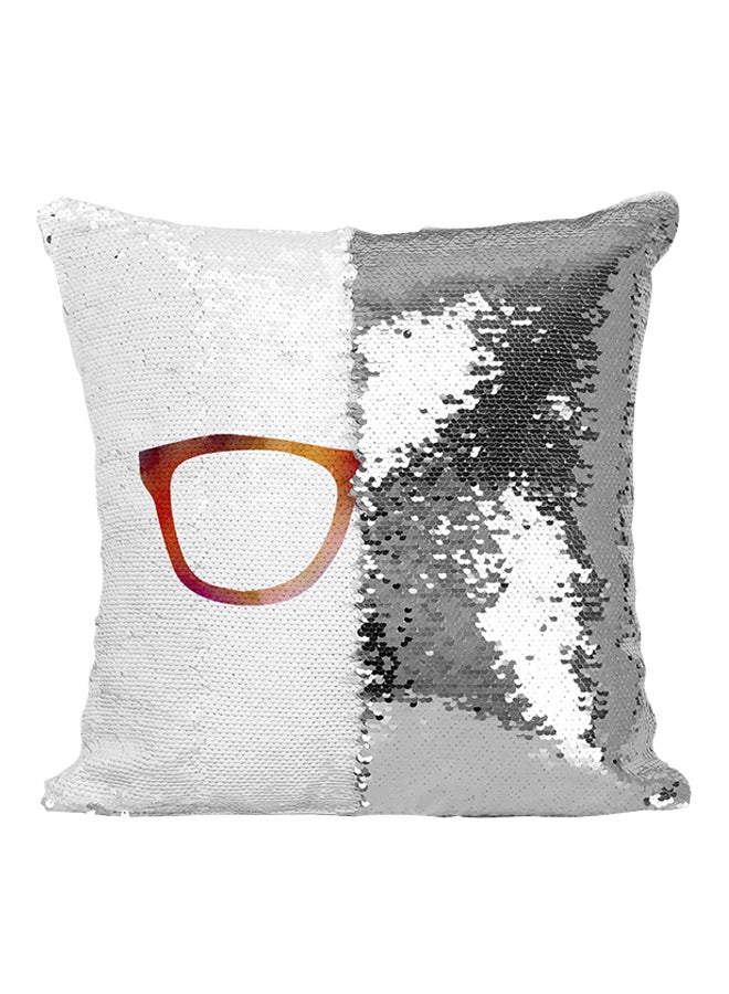 Glasses Sequined Throw Pillow White/Grey/Red 16x16inch - Image 1