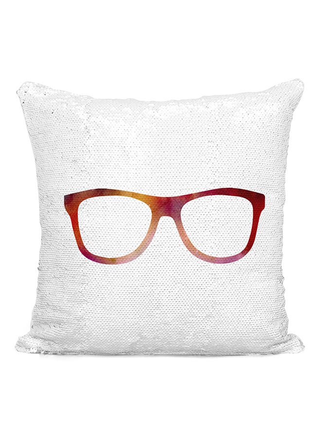 Glasses Sequined Throw Pillow White/Grey/Red 16x16inch - Image 2