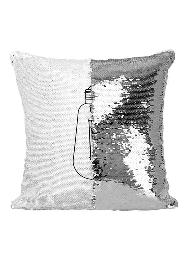 Edison Bulb Vintage Style Sequined Throw Pillow Silver/White/Black 16x16inch - Image 1