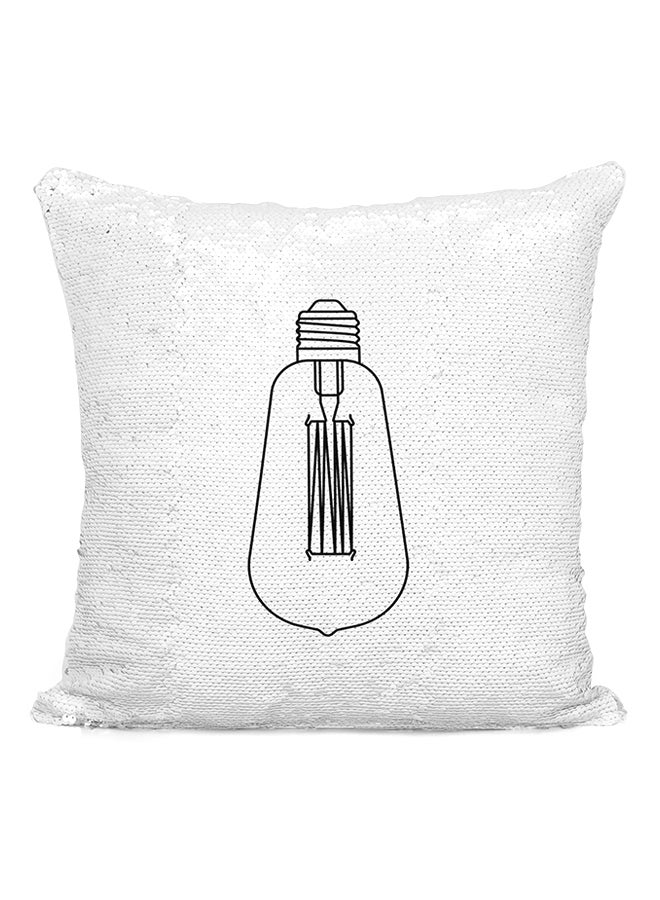 Edison Bulb Vintage Style Sequined Throw Pillow Silver/White/Black 16x16inch - Image 2