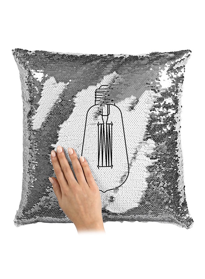 Edison Bulb Vintage Style Sequined Throw Pillow Silver/White/Black 16x16inch - Image 3