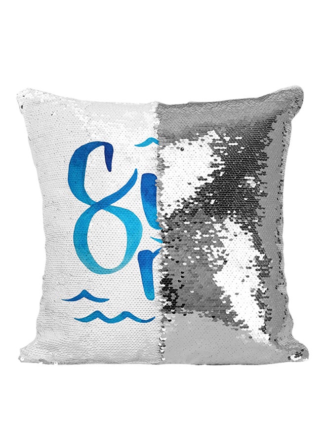 Blue Watercolor Summer Sequined Throw Pillow Silver/White/Blue 16x16inch - Image 1