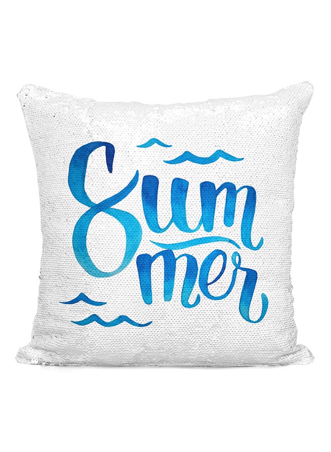 Blue Watercolor Summer Sequined Throw Pillow Silver/White/Blue 16x16inch - Image 2