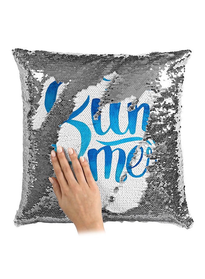 Blue Watercolor Summer Sequined Throw Pillow Silver/White/Blue 16x16inch - Image 3