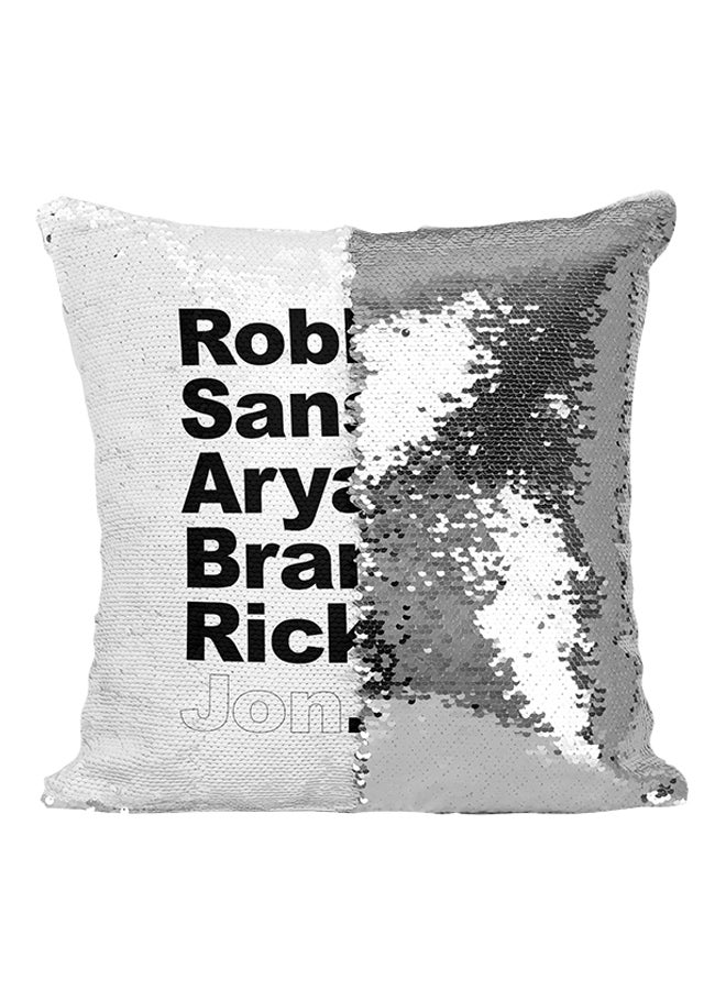 Robb Sansa Arya Bran Rickon And John Snow Aegon Targaryen Sequin Throw Pillow Silver/White/Black 16x16inch - Image 1
