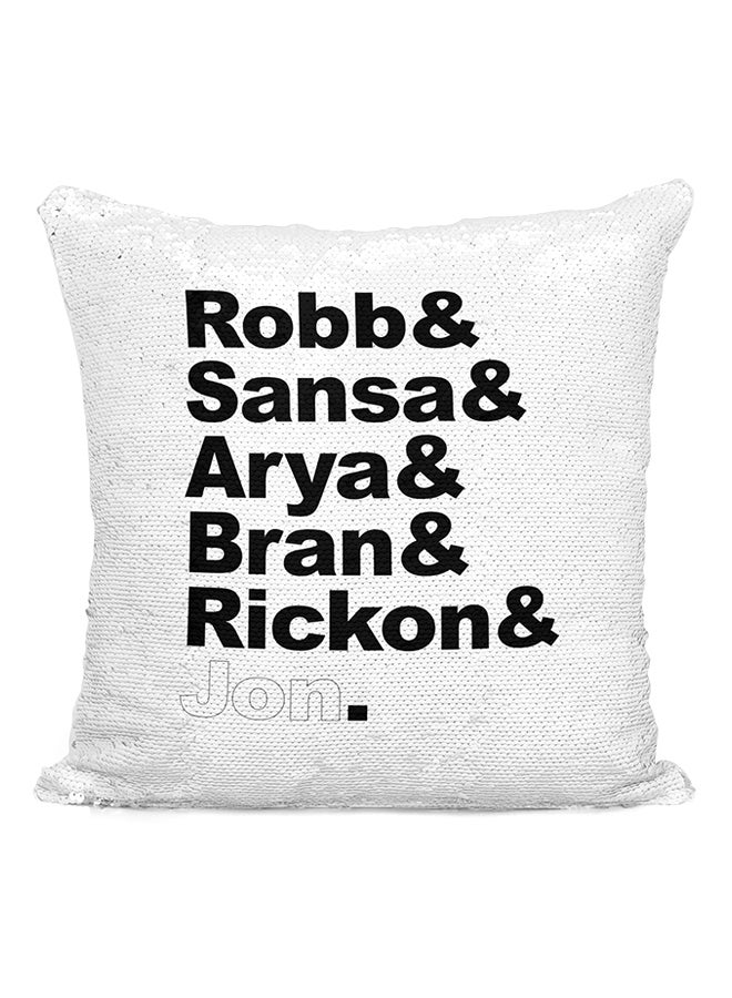 Robb Sansa Arya Bran Rickon And John Snow Aegon Targaryen Sequin Throw Pillow Silver/White/Black 16x16inch - Image 2