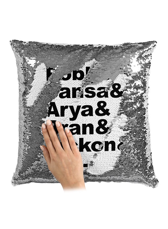 Robb Sansa Arya Bran Rickon And John Snow Aegon Targaryen Sequin Throw Pillow Silver/White/Black 16x16inch - Image 3
