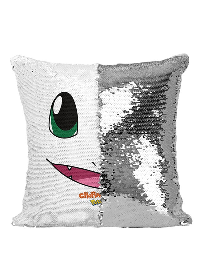 Pokémon Go Game Charmander Sequin Throw Pillow Silver/White/Green 16x16inch - Image 1