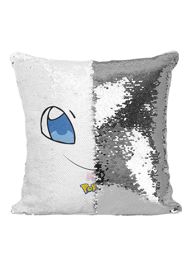 Pokémon Go Game Mew Sequin Throw Pillow Silver/White/Blue 16x16inch - Image 1