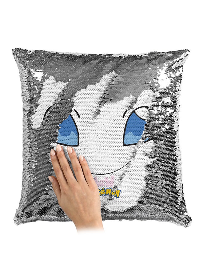 Pokémon Go Game Mew Sequin Throw Pillow Silver/White/Blue 16x16inch - Image 2