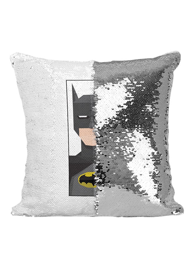 Batman Super Hero Sequined Throw Pillow Silver/White/Black 16x16inch - Image 1