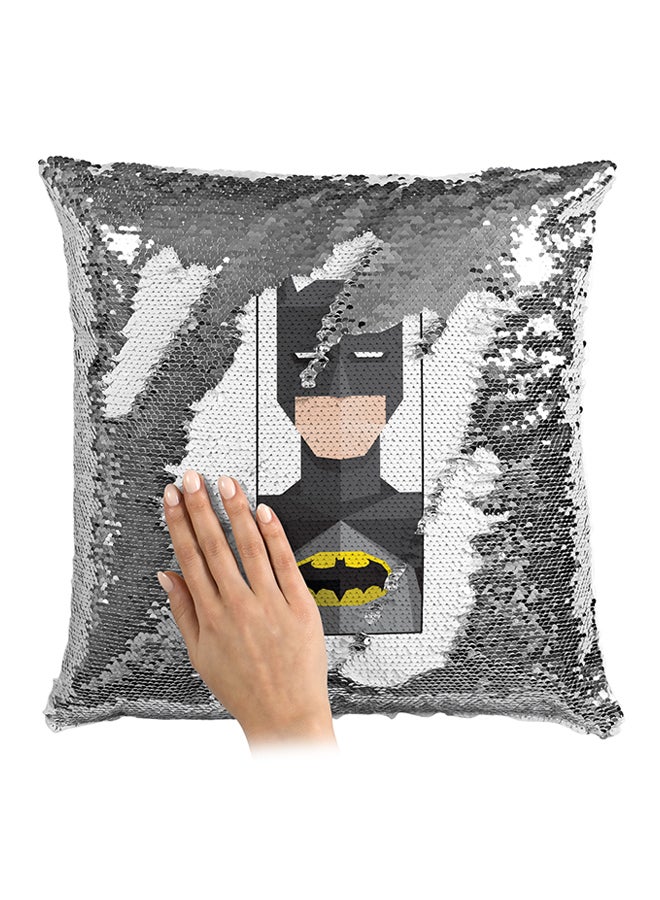 Batman Super Hero Sequined Throw Pillow Silver/White/Black 16x16inch - Image 3
