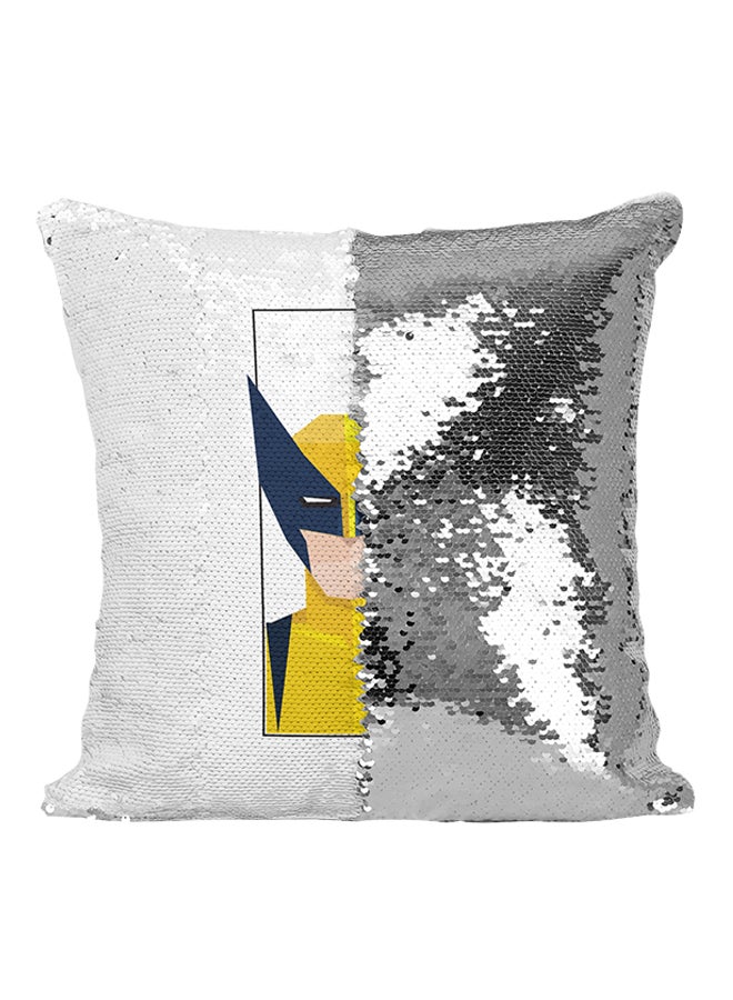 Wolverine Superhero Sequined Throw Pillow Silver/White/Yellow 16x16inch - Image 1