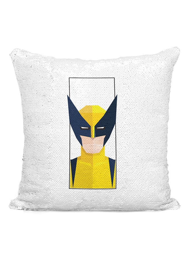 Wolverine Superhero Sequined Throw Pillow Silver/White/Yellow 16x16inch - Image 2