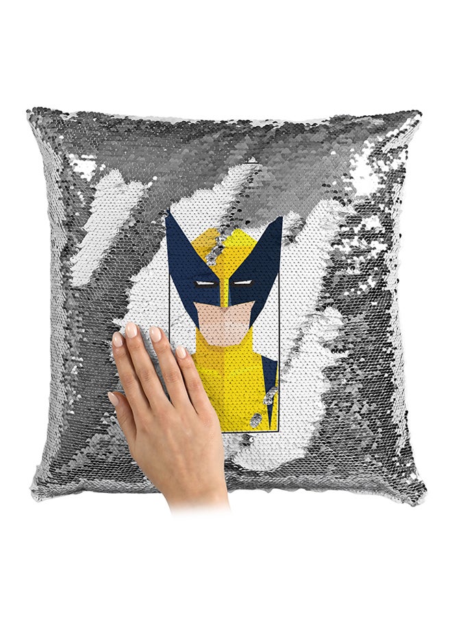 Wolverine Superhero Sequined Throw Pillow Silver/White/Yellow 16x16inch - Image 3