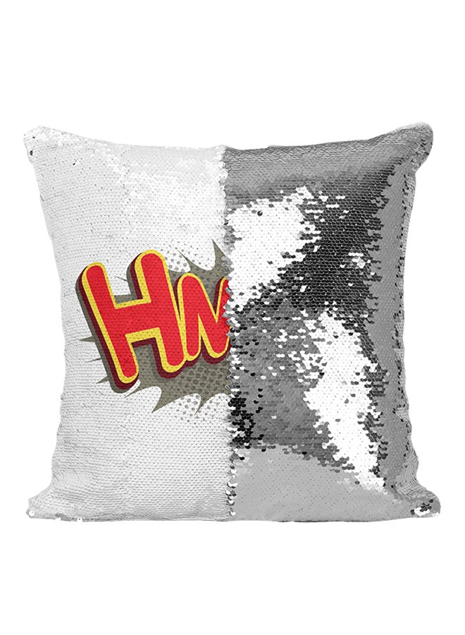 Hmmm Sequined Throw Pillow Silver/White/Red 16x16inch - Image 1