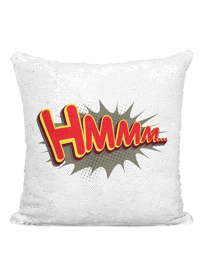Hmmm Sequined Throw Pillow Silver/White/Red 16x16inch - Image 2