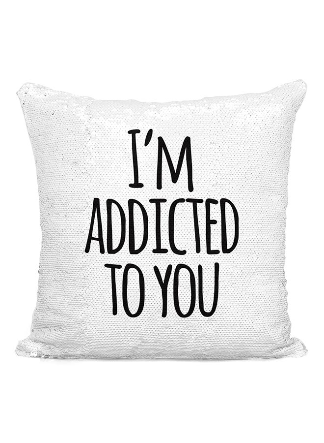 I'M Addicted To You Sequined Throw Pillow Silver/White/Black 16x16inch - Image 2