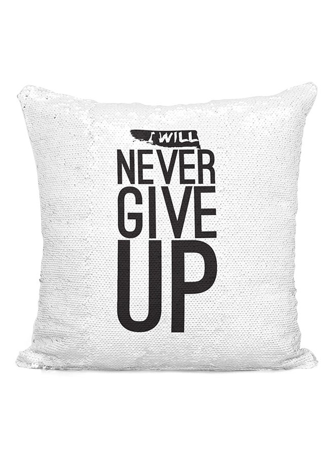 I Will Never Give Up Sequined Throw Pillow Silver/White/Black 16x16inch  - Image 2