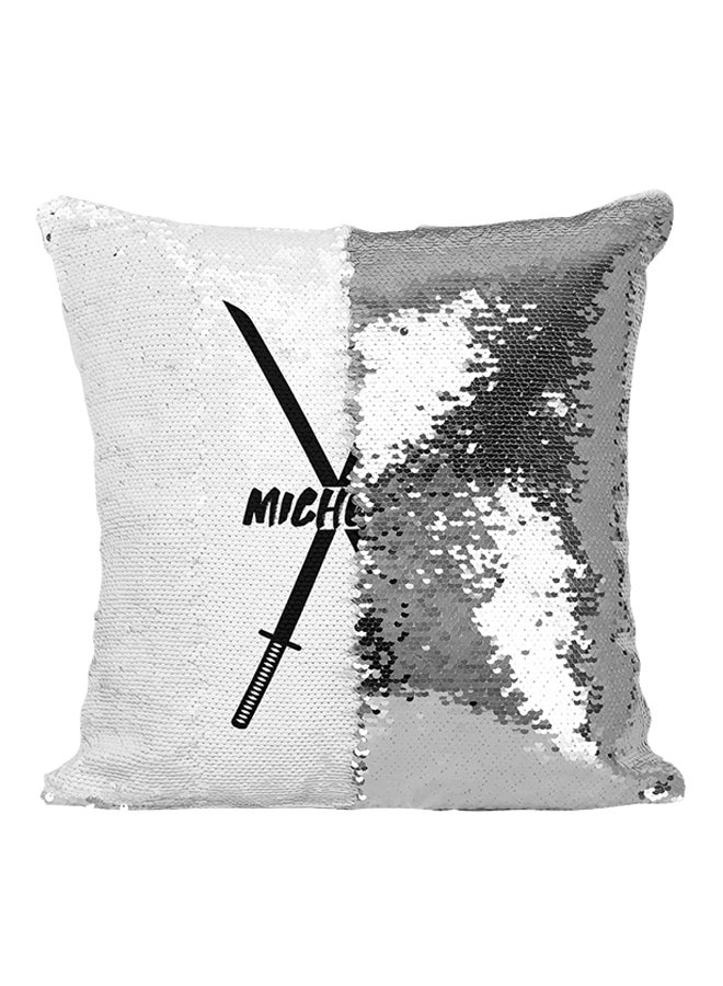 Michonne Swords Sequined Throw Pillow Silver/White/Black 16x16inch  - Image 1