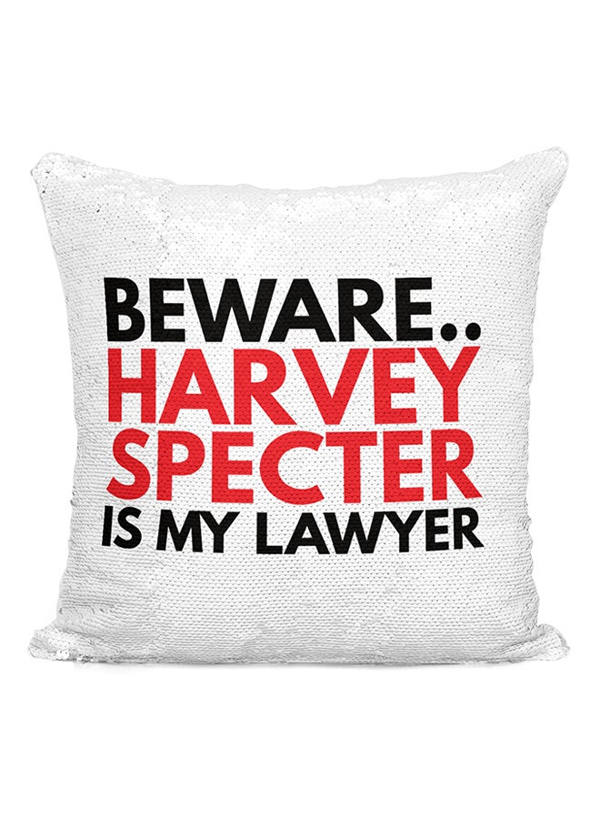 Beware Harvey Specter Is My Lawyer Sequined Throw Pillow Silver/White/Red 16x16inch - Image 2