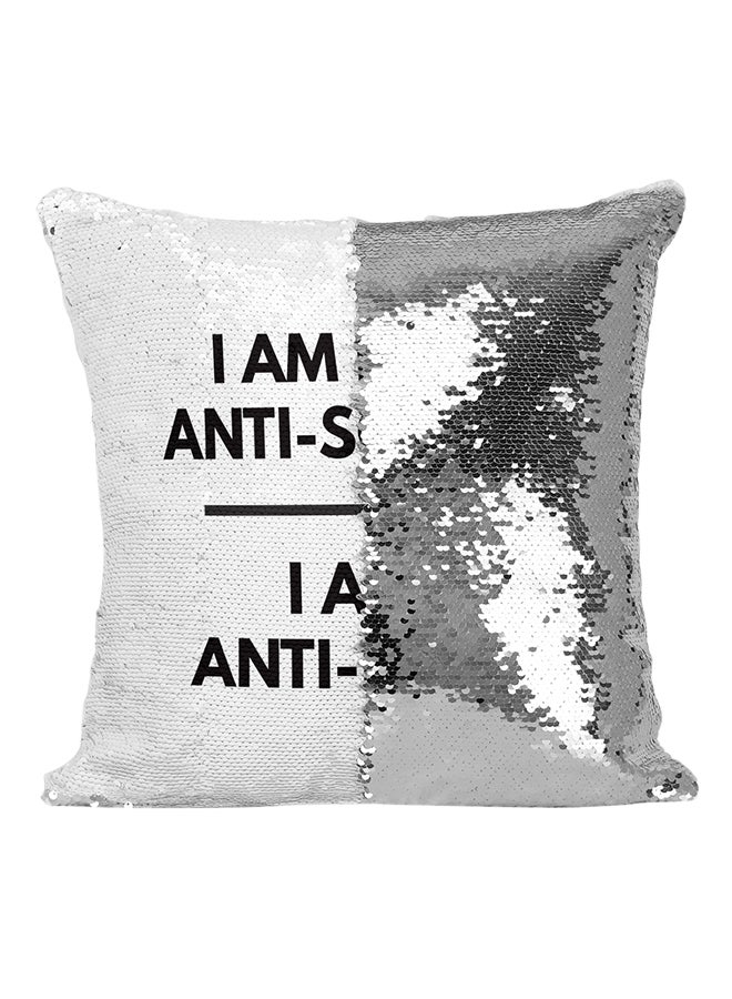 I'M Not Antisocial I M Anti Idiot Sherlock Holmes TV Show Sequined Throw Pillow Grey/White/Black 16x16inch - Image 1