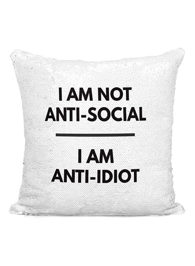 I'M Not Antisocial I M Anti Idiot Sherlock Holmes TV Show Sequined Throw Pillow Grey/White/Black 16x16inch - Image 2