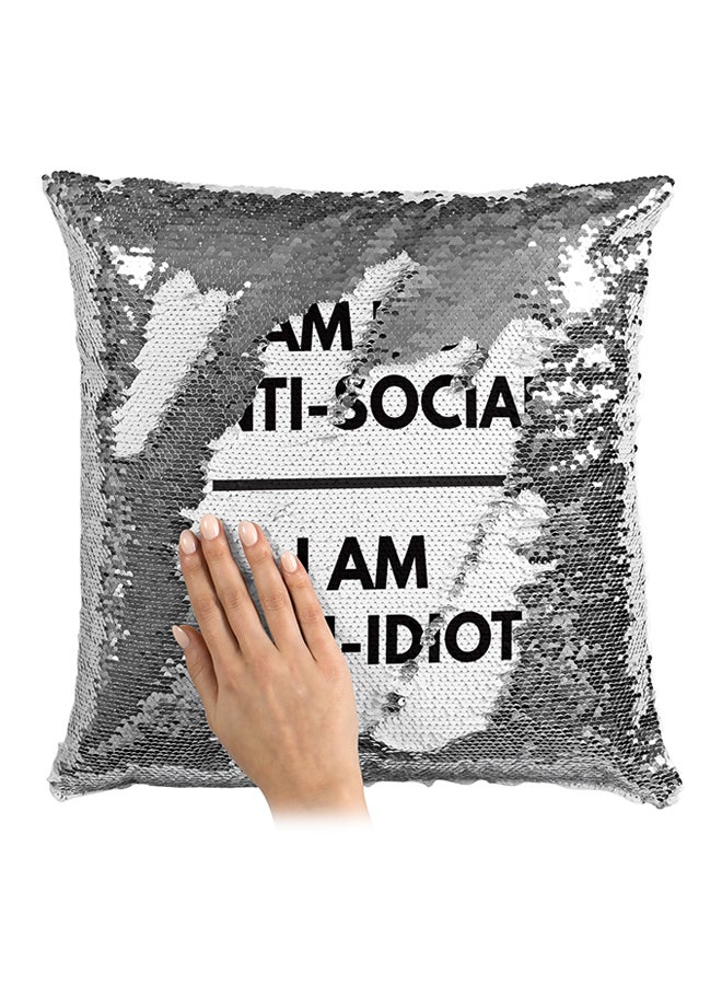 I'M Not Antisocial I M Anti Idiot Sherlock Holmes TV Show Sequined Throw Pillow Grey/White/Black 16x16inch - Image 3