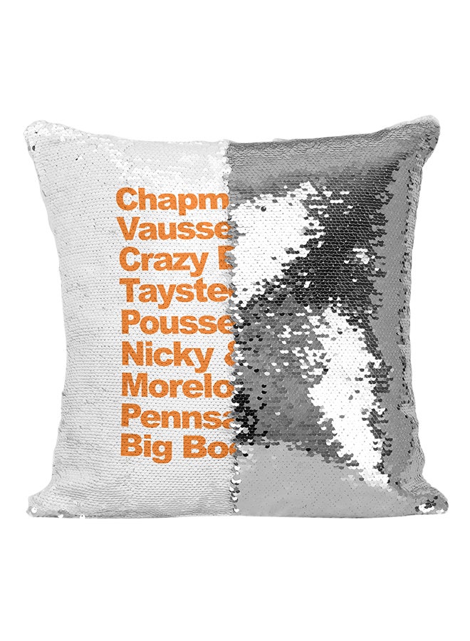 Orange Is The New Black Cast Characters TV Show Sequin Throw Pillow Silver/White/Orange 16x16inch - Image 1