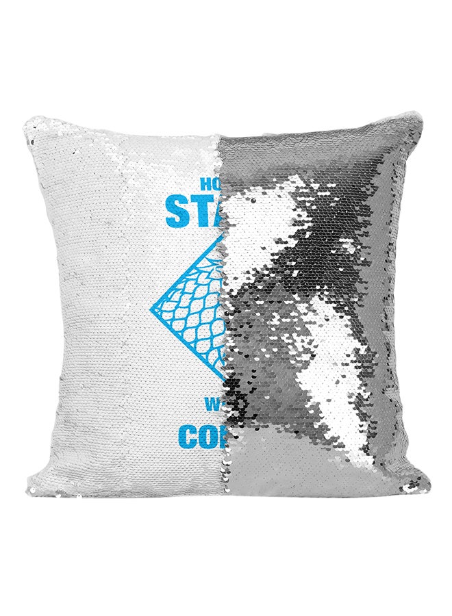 Winter Is Coming House Stark Game Of Thrones TV Show Sequin Throw Pillow Silver/White/Blue 16x16inch - Image 1