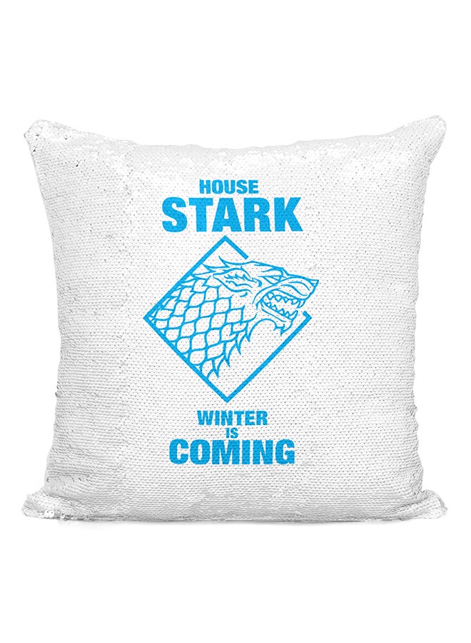 Winter Is Coming House Stark Game Of Thrones TV Show Sequin Throw Pillow Silver/White/Blue 16x16inch - Image 2