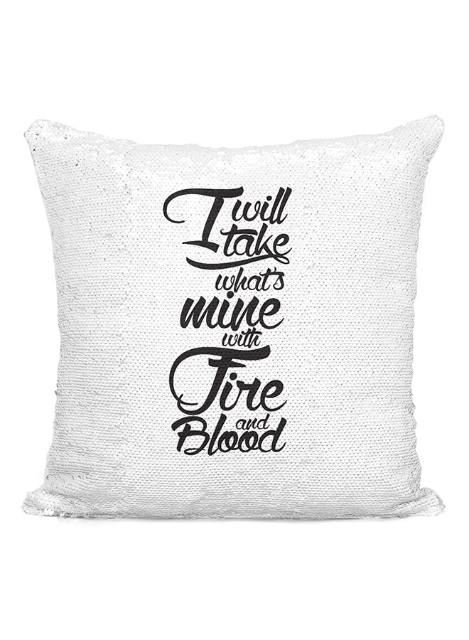 I Will Take Whats Mine With Fire And Blood Sequin Throw Pillow Silver/White/Black 16x16inch - Image 2