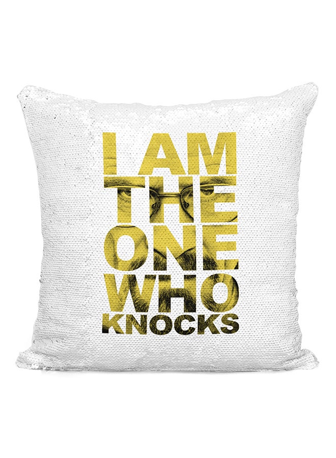 I Am The One Who Knocks Sequin Throw Pillow Silver/White/Gold 16x16inch - Image 2