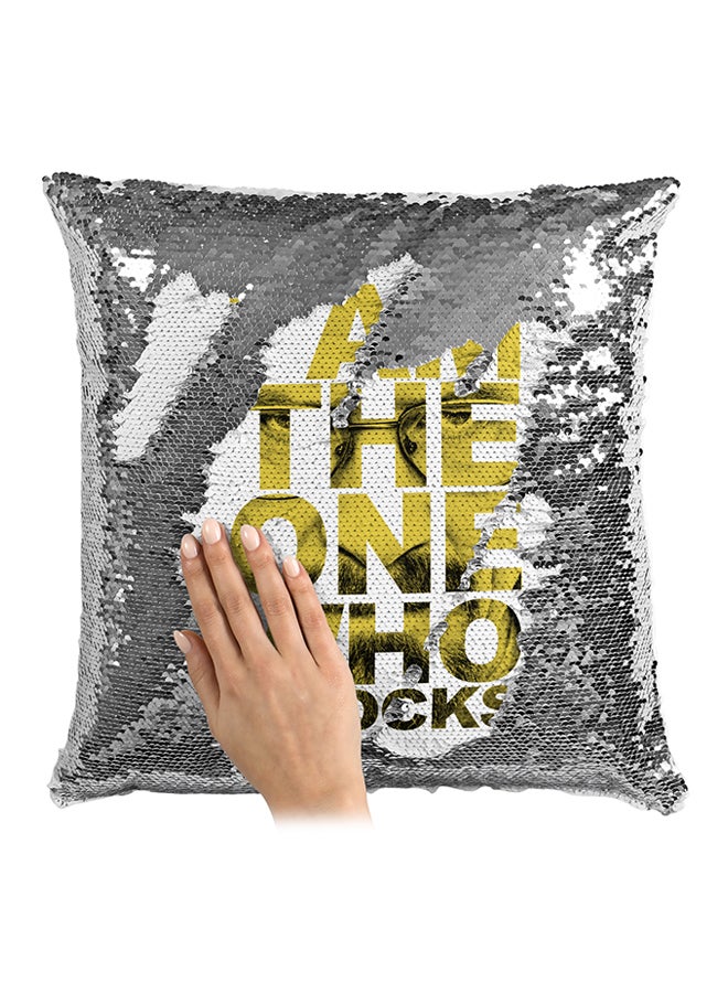 I Am The One Who Knocks Sequin Throw Pillow Silver/White/Gold 16x16inch - Image 3