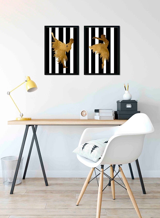 لوحة طقم لوحات ديكورات حائط بإطار خشبي من قطعتين أسود/ أبيض /ذهبي - Image 2