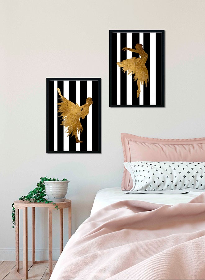 لوحة طقم لوحات ديكورات حائط بإطار خشبي من قطعتين أسود/ أبيض /ذهبي - Image 1