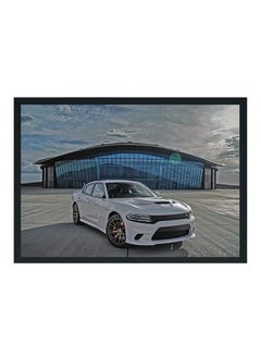 LOWHA Wooden Frame Dodge Charger SRT Hellcat Wall Art Painting White/Blue 33x22x2centimeter 