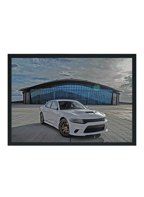 Wooden Frame Dodge Charger SRT Hellcat Wall Art Painting White/Blue 33x22x2centimeter