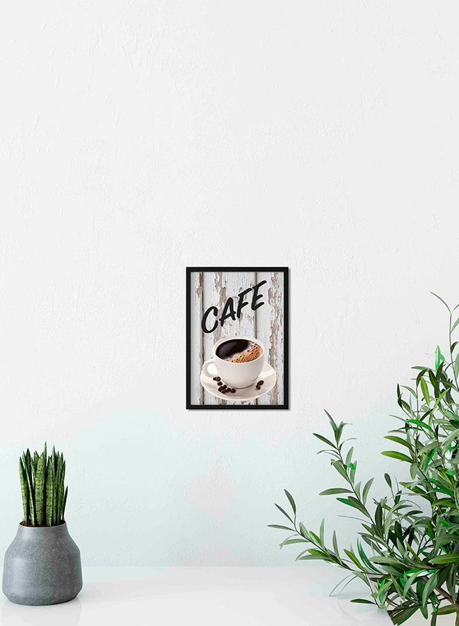 لوحة لوحات ديكورات حائط بإطار خشبي لفنجان قهوة أسود/ أبيض/ رمادي